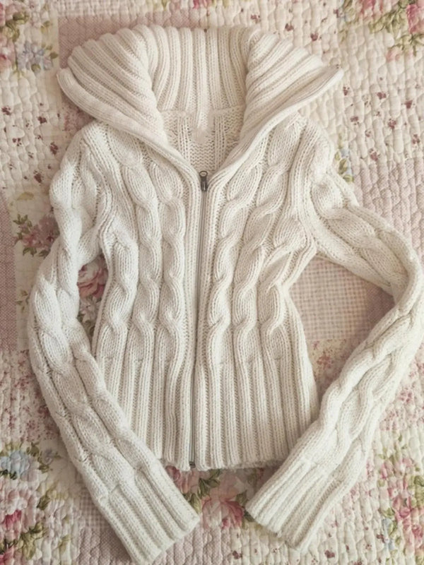 White sailor collar cable knit sweater