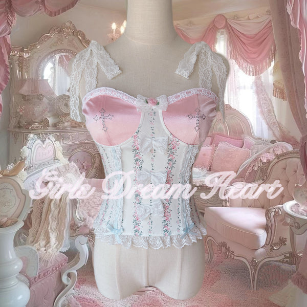 Pink satin floral corset