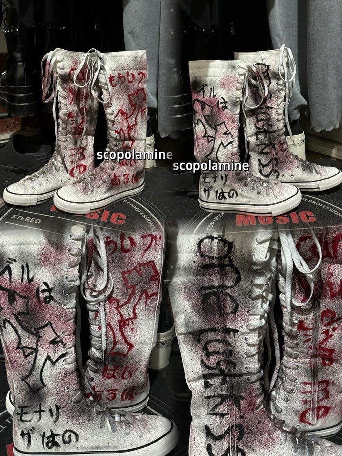 Hand-painted graffiti subculture high-top canvas shoes