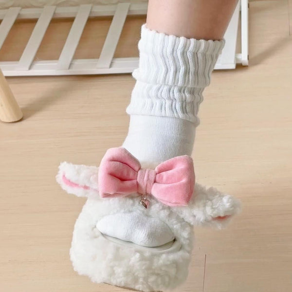 Cute Bow Plush Platform Slippers