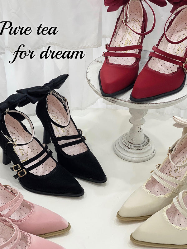 Ribbon platform stiletto high heels