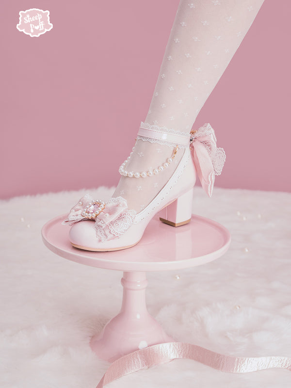 Bowknot low-mid heel pearl Mary Jane