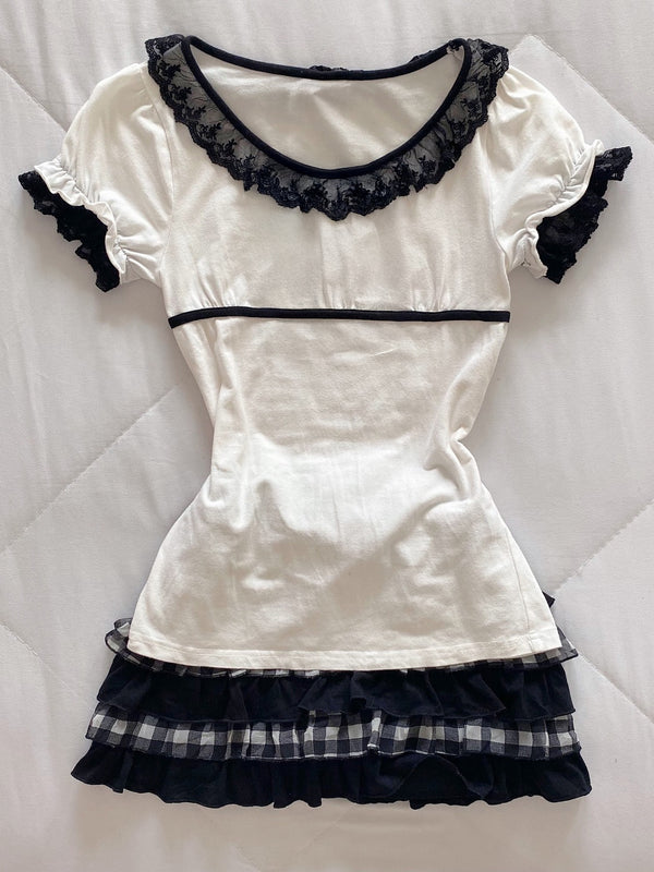 White lace short-sleeved T-shirt