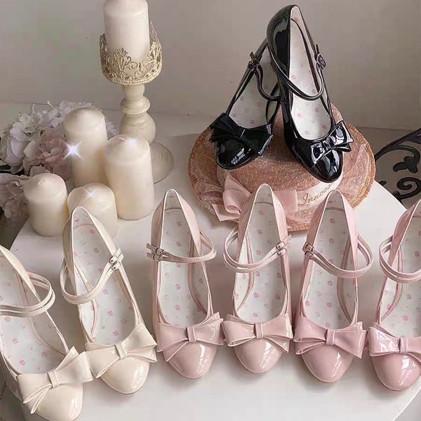 Square Heel Bow Ribbon Mary Jane