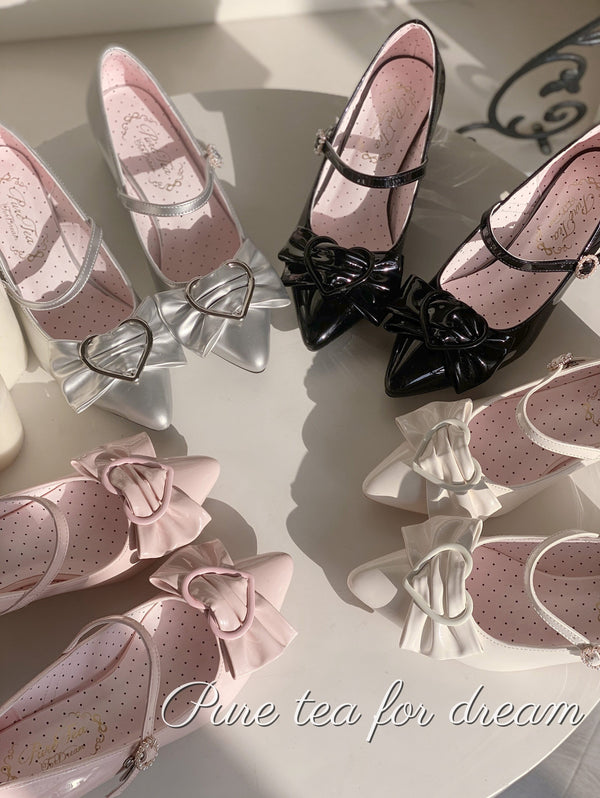 Bow pointed toe mid-heel Mary Jane