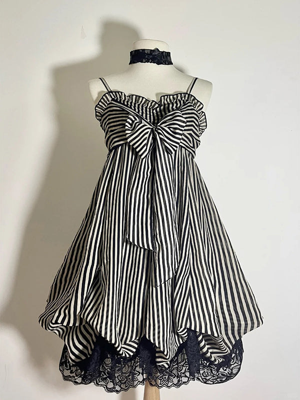 Original Black Striped Bow Dress