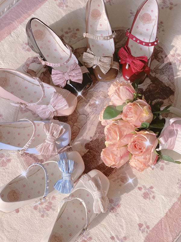 Bow Pearl Square Toe Mary Janes