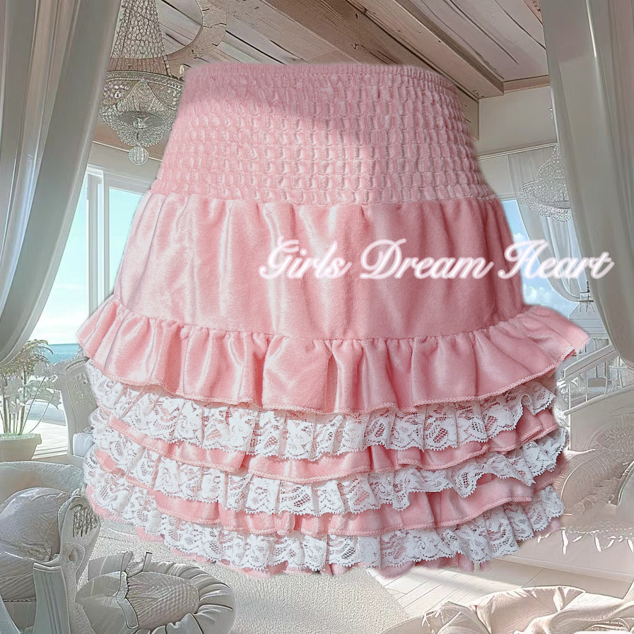 Girls Pink Sweet Lace Skirt
