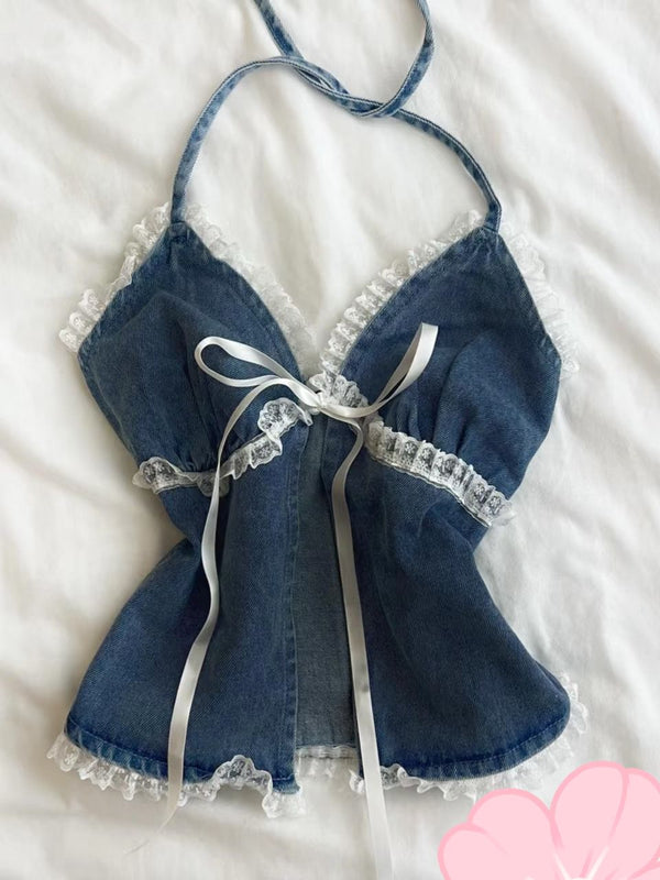 Denim lace suspenders