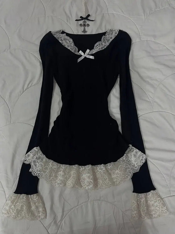 French-style black lace sweater