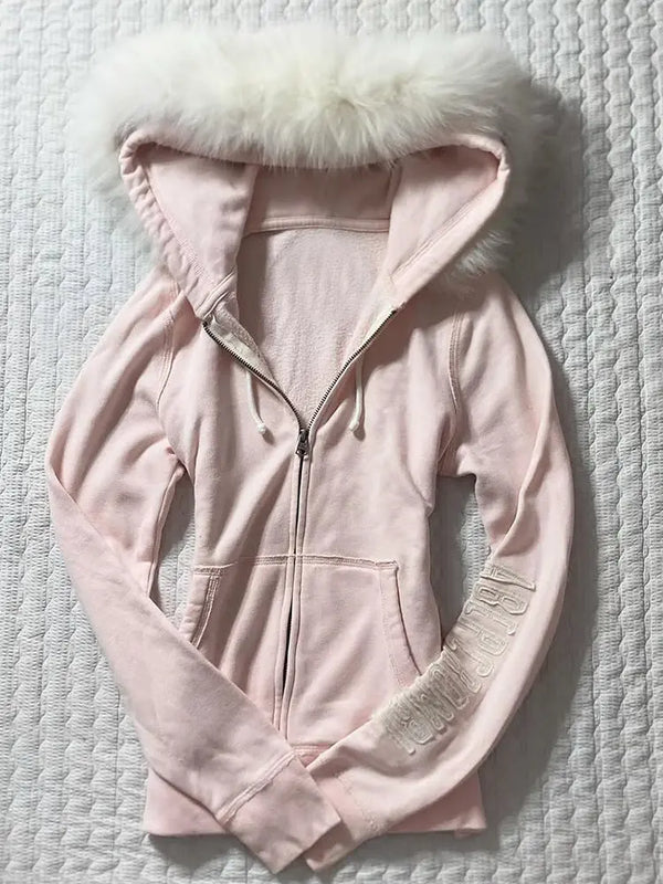 French pink coat with fur collar