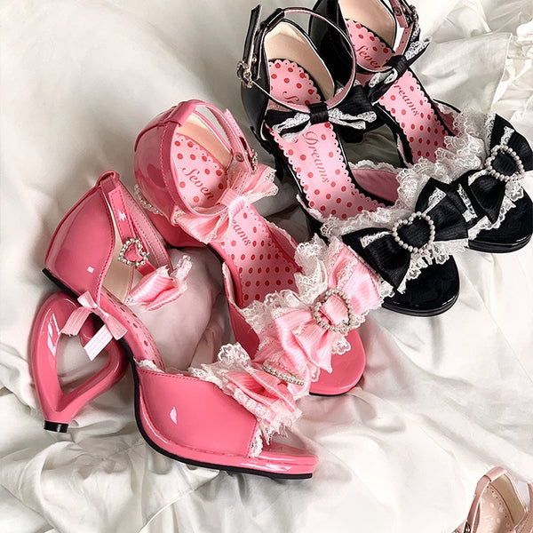 Landmine-style heart-heeled sandals