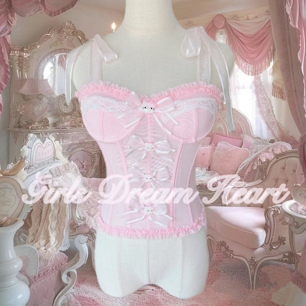 Pink Herringbone Corset with Bow