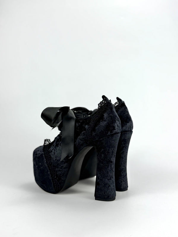Dark lace suede high heels
