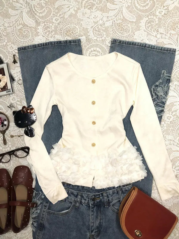 White crew neck sweater cardigan