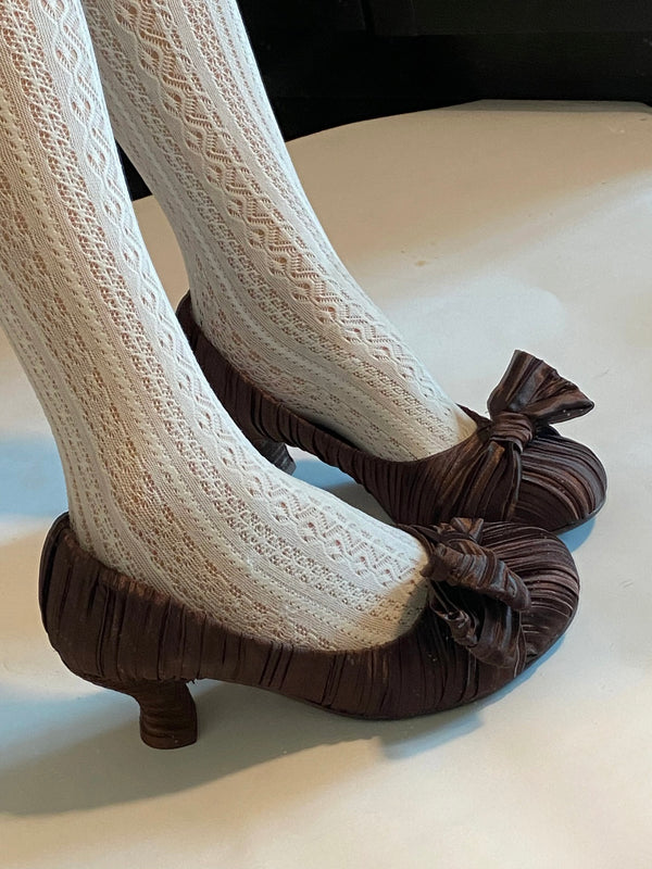 French satin bow high heels