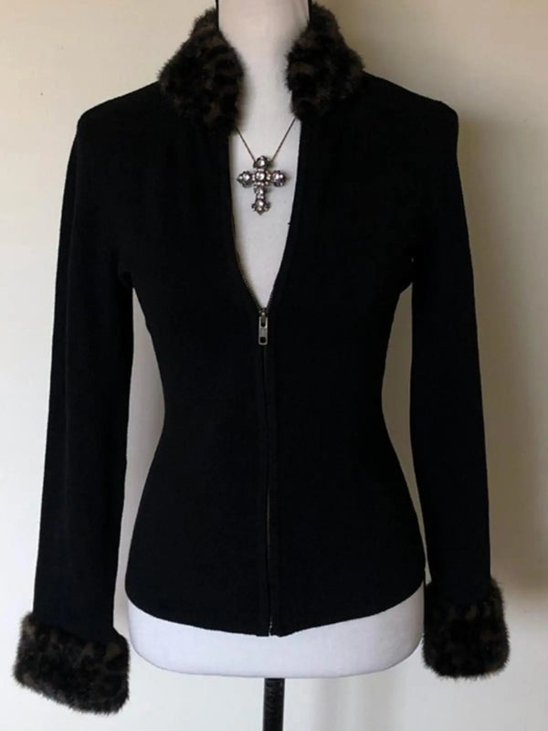 Black leopard print coat dress