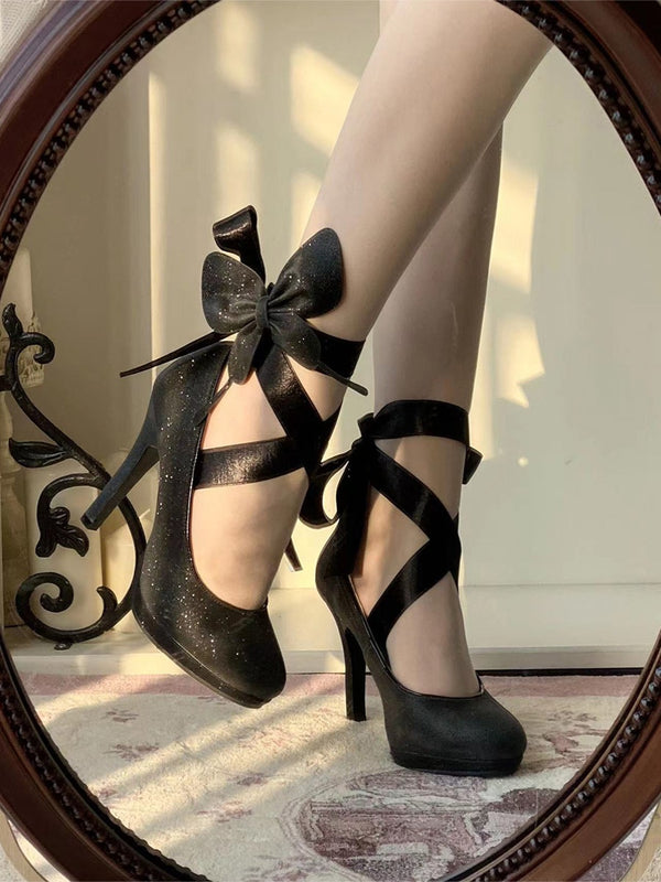 Strappy ballet-style glittery high heels