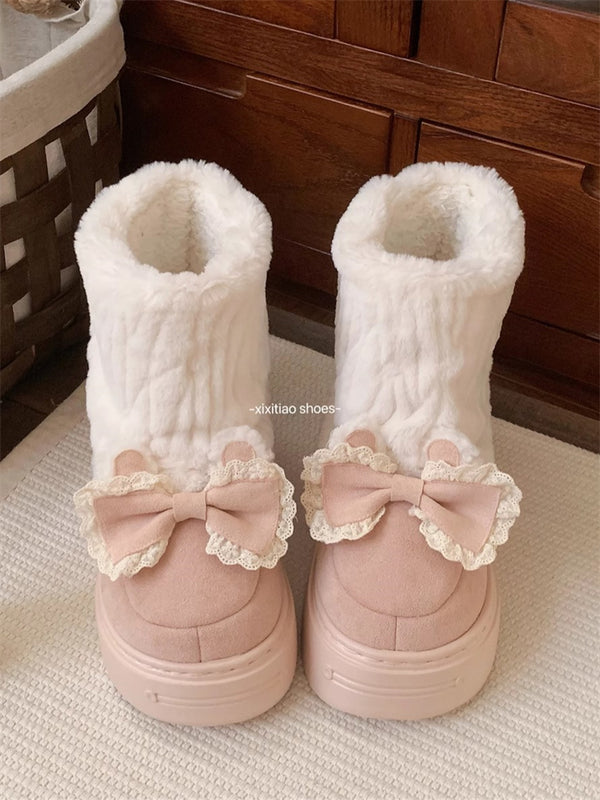 Sweet lace bow snow boots