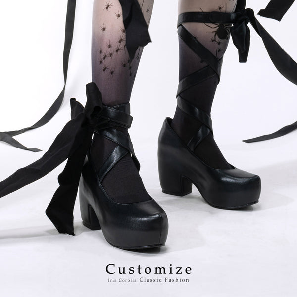Thick-soled platform bow Mary Jane