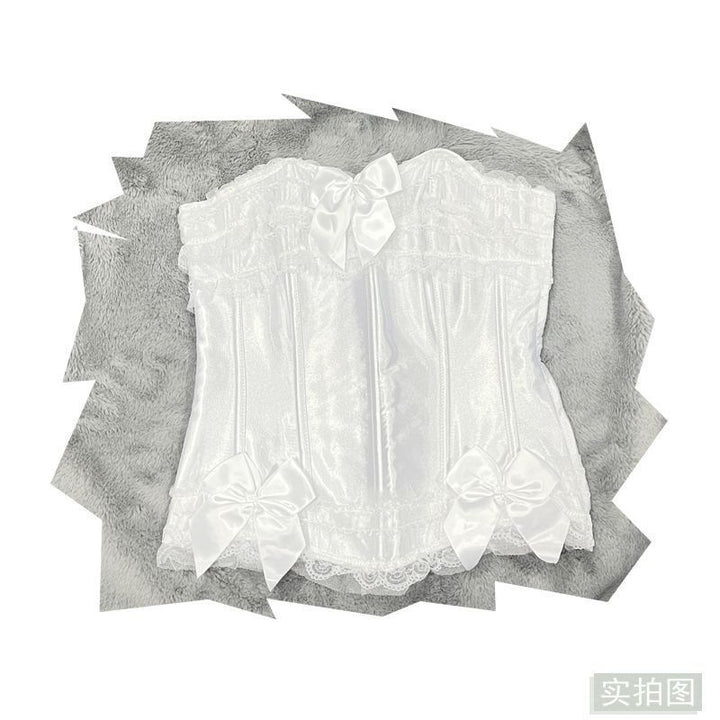 Vintage Lace Bow Herringbone Corset Bodysuit - Jam Garden
