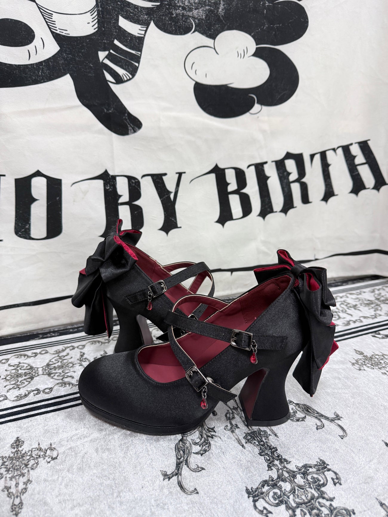Red Satin Prom Gothic Bows Heels