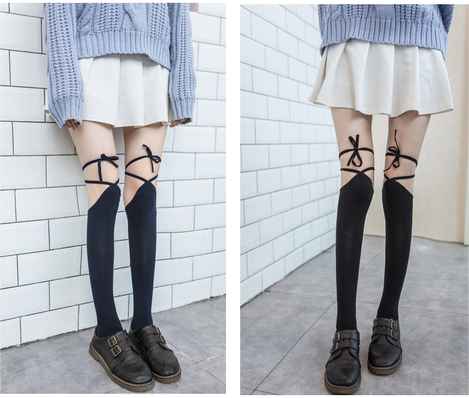 Cotton High Socks Strap Cross Stockings Cos Soft Sister Japanese Ins Middle Tube Lolita Calf Socks - Jam Garden