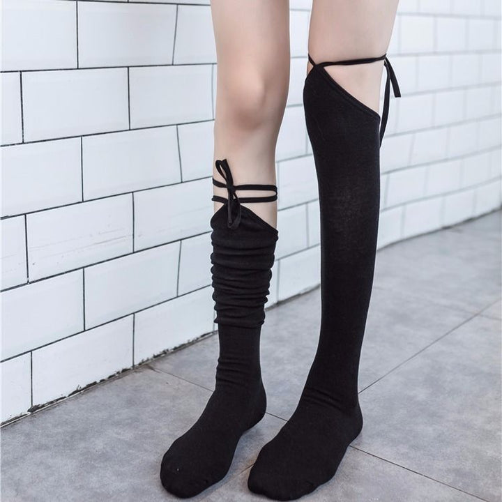 Cotton High Socks Strap Cross Stockings Cos Soft Sister Japanese Ins Middle Tube Lolita Calf Socks - Jam Garden