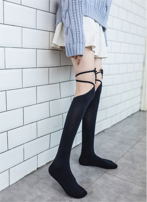 Cotton High Socks Strap Cross Stockings Cos Soft Sister Japanese Ins Middle Tube Lolita Calf Socks - Jam Garden