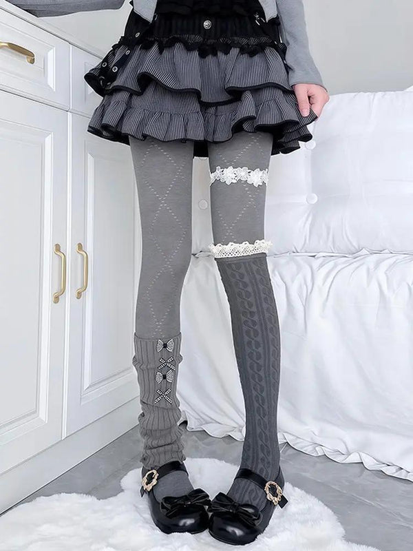 Lace trim mid-calf socks set