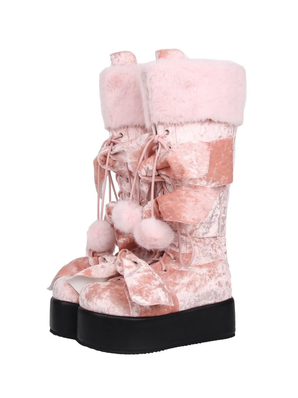 Punk Bow-Tie Plush Boots