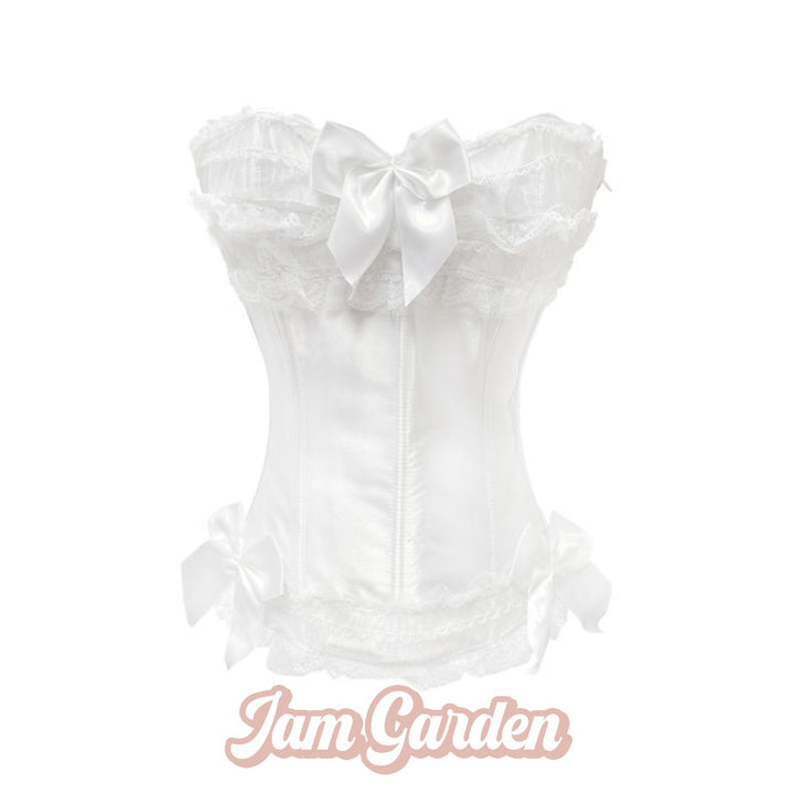 Vintage Lace Bow Herringbone Corset Bodysuit - Jam Garden