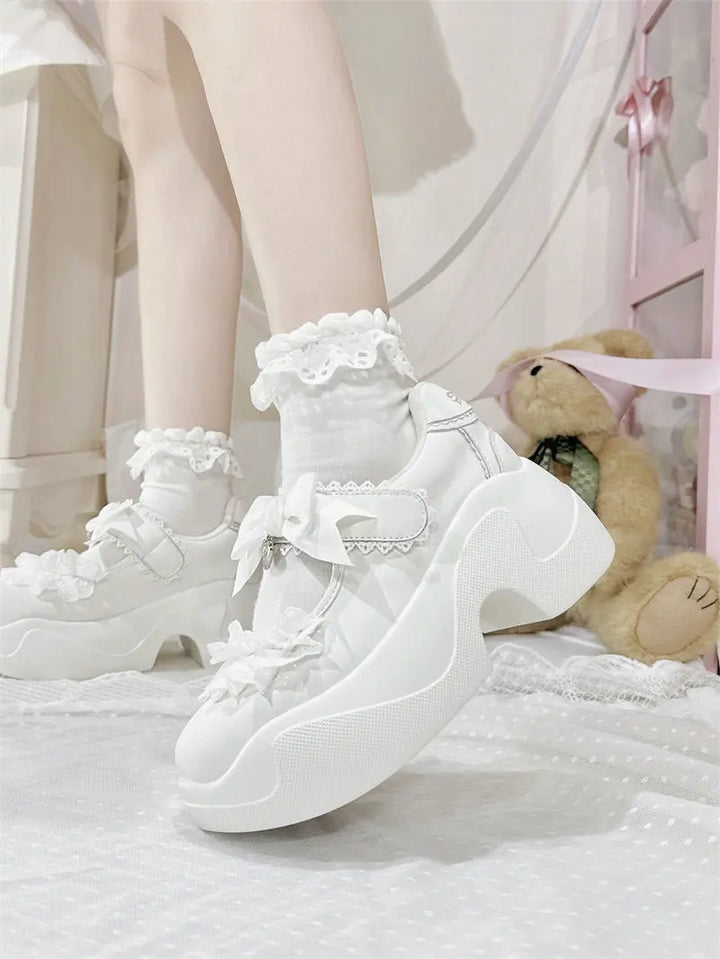 Girls Lace Bow Sneakers Soft Jam Studio