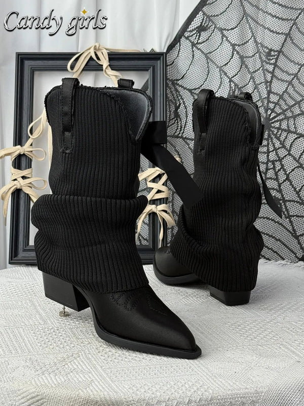 Knitted High-top Ankle Boots