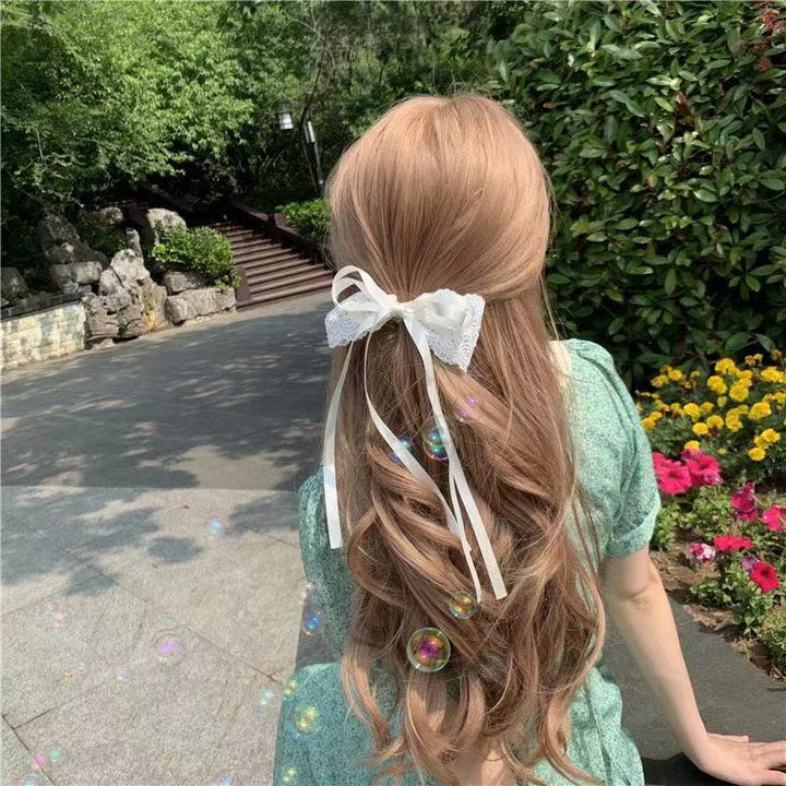 Loli Awakening Lace Bow Hairpin French Fairy Holiday Girl Ribbon Head Rope Hair Accessories - Jam Garden