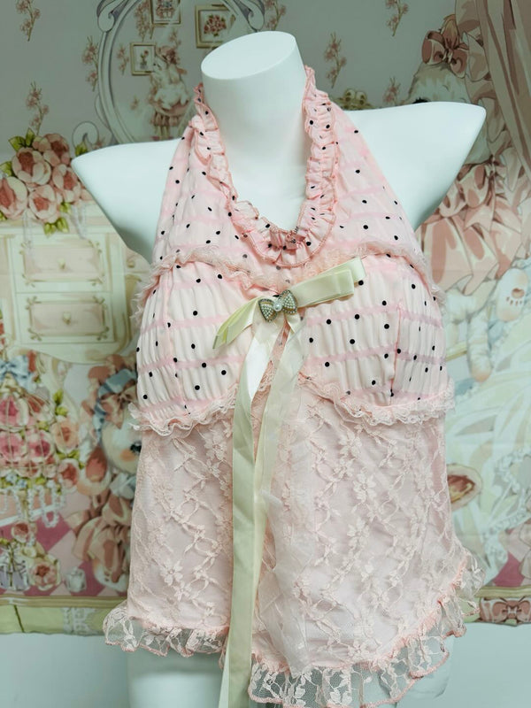 Sweet pink Lace Halter Tank Top