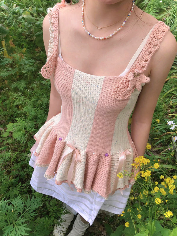 Pink Ballet Style Handmade Knitted Top
