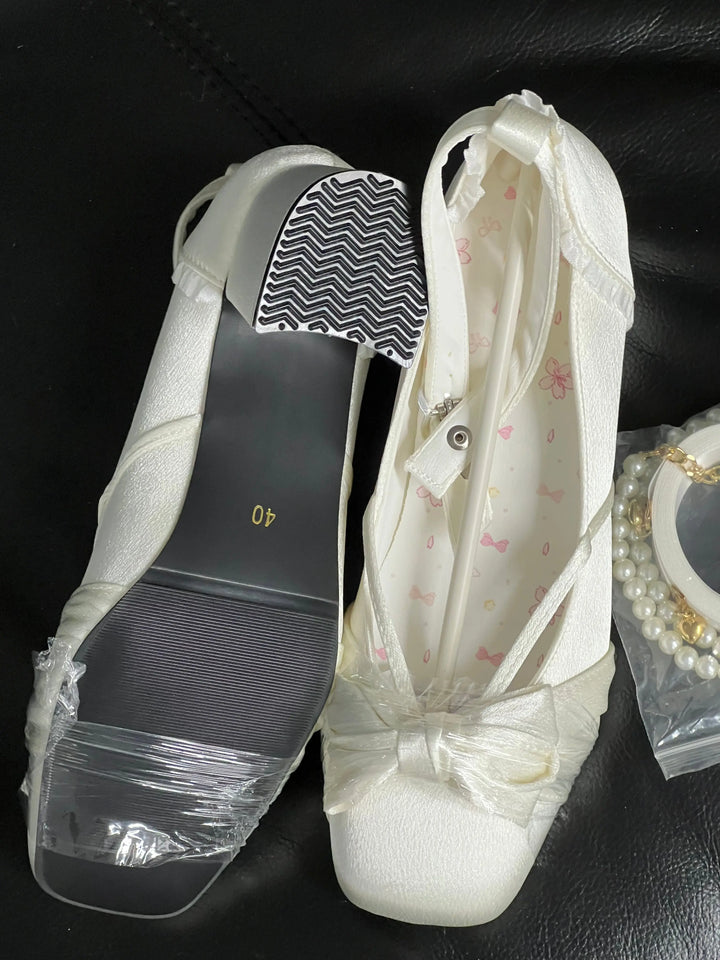 Back in stock: Pure Tea for dream White Bow Shoes- size: 40 Soft Jam Studio