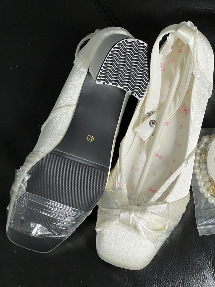 Back in stock: Pure Tea for dream White Bow Shoes- size: 40 Soft Jam Studio