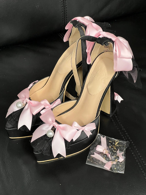Back in stock: Black Pink Bow Shoes size: 35 Soft Jam Studio