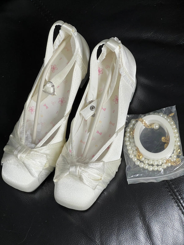 Back in stock: Pure Tea for dream White Bow Shoes- size: 40 Soft Jam Studio