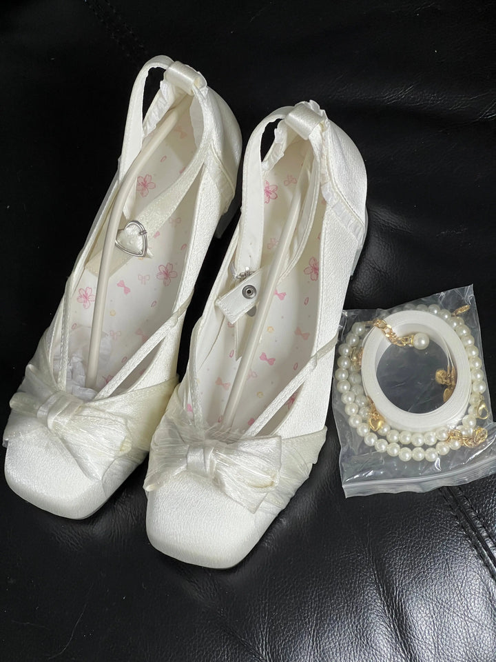 Back in stock: Pure Tea for dream White Bow Shoes- size: 40 Soft Jam Studio