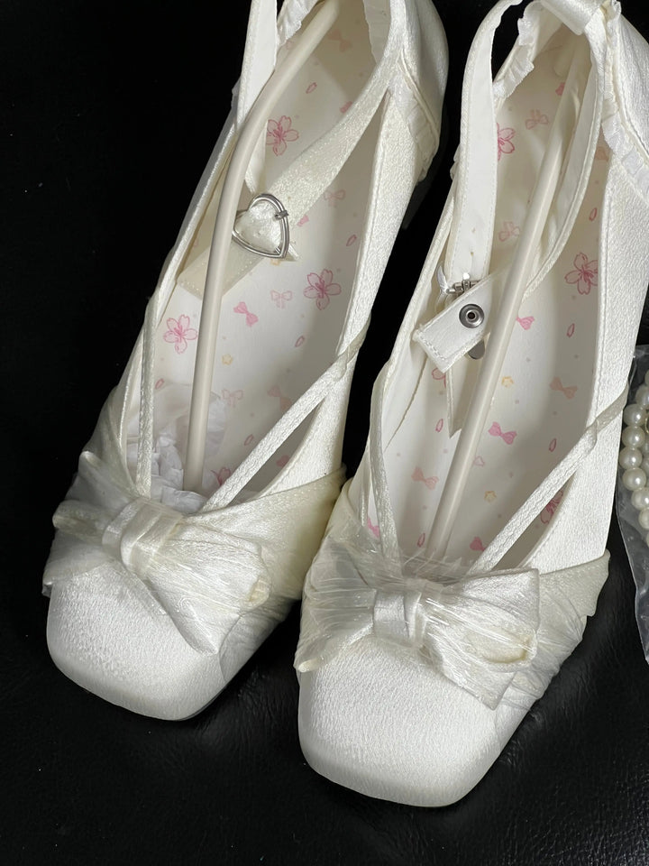 Back in stock: Pure Tea for dream White Bow Shoes- size: 40 Soft Jam Studio