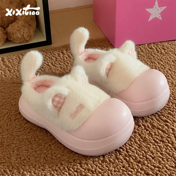 Cute plush kitten cotton slippers