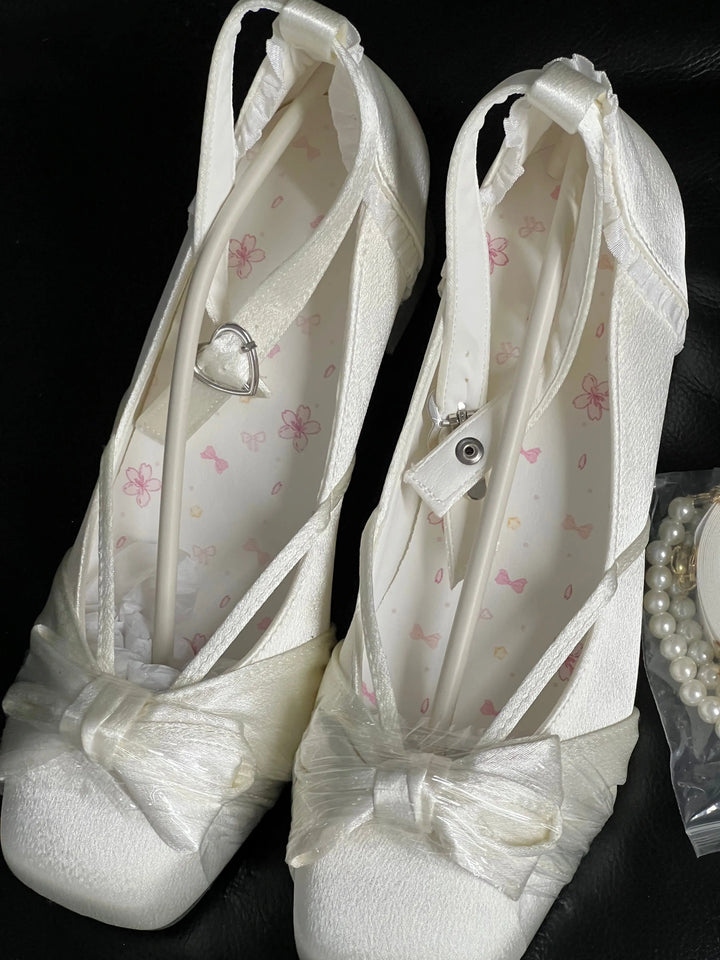 Back in stock: Pure Tea for dream White Bow Shoes- size: 40 Soft Jam Studio