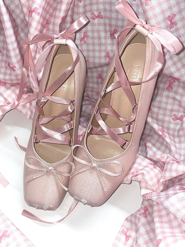 Satin lace-up ballet shoes