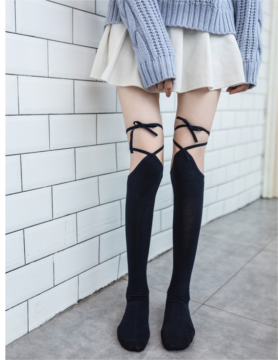Cotton High Socks Strap Cross Stockings Cos Soft Sister Japanese Ins Middle Tube Lolita Calf Socks - Jam Garden