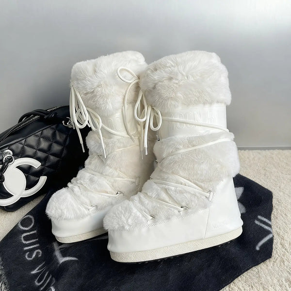 Winter furry boots with anti-slip properties