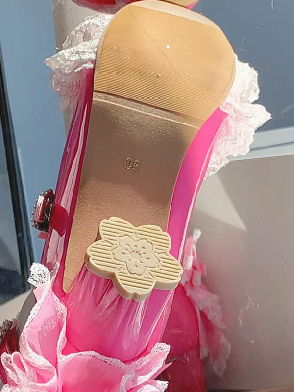 Flower-soled Mary Janes