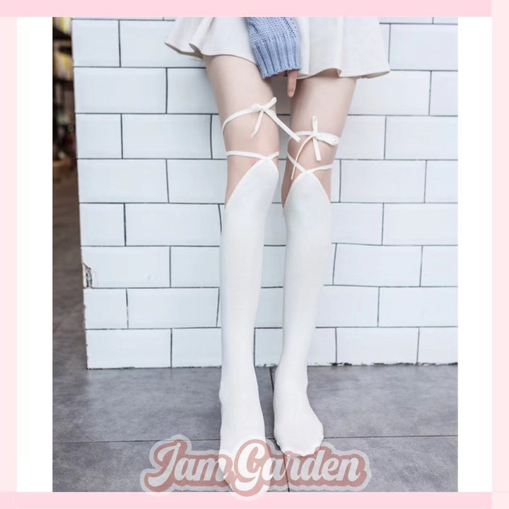 Cotton High Socks Strap Cross Stockings Cos Soft Sister Japanese Ins Middle Tube Lolita Calf Socks - Jam Garden